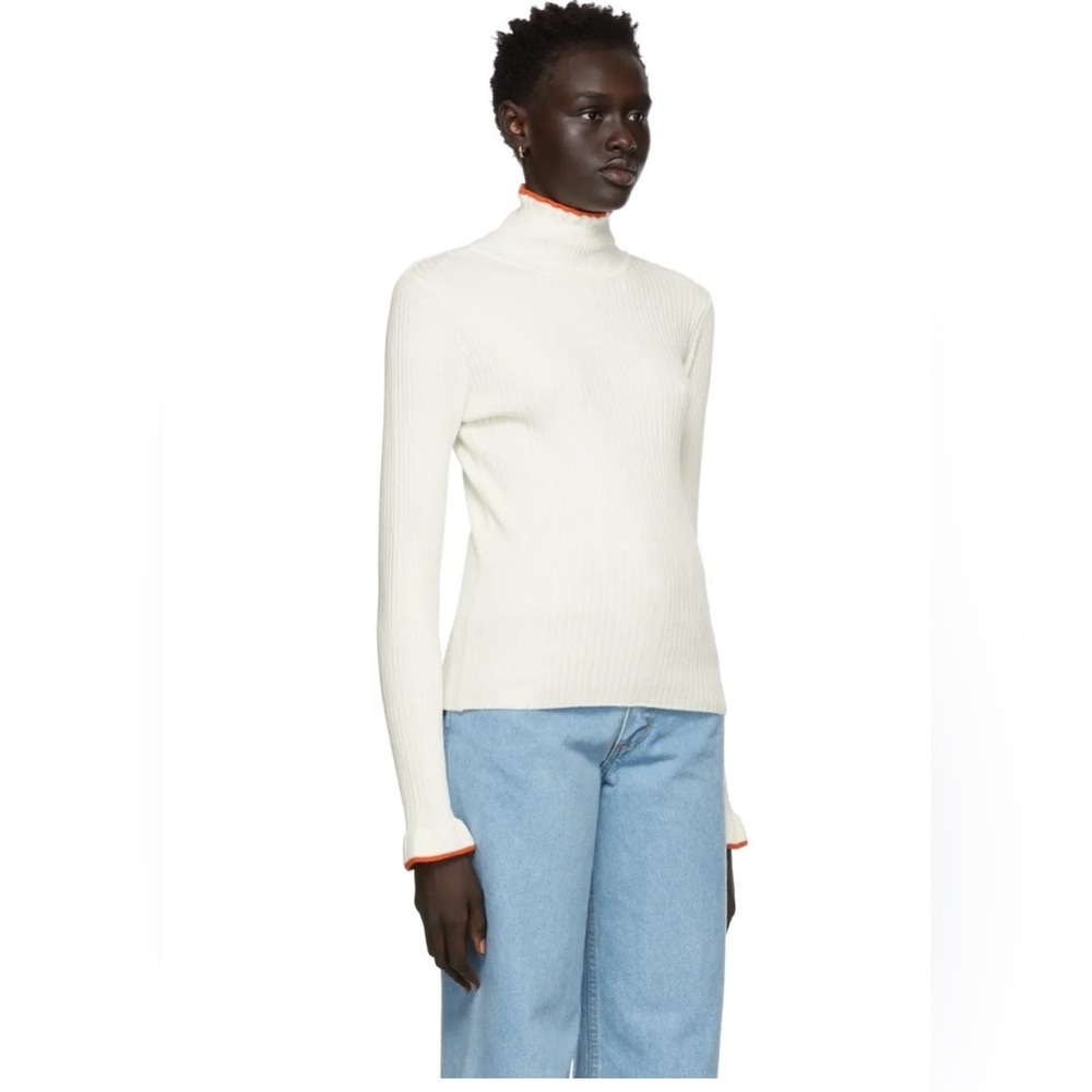 🎀NWT SSENSE VALENTINE WITMEUR ivory & orange ribbed turtleneck with ruffle neck